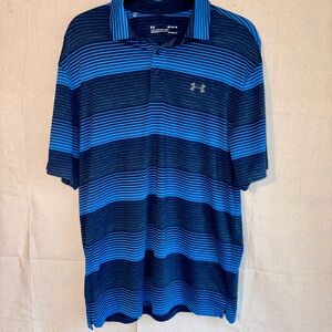 Under Armour Golf Polo Striped HeatGear Loose Short Sleeve Mens Size Medium